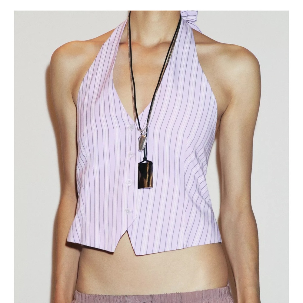Zara Purple Striped Halter Crop Top
